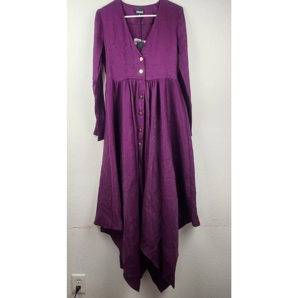 Just Cavalli Purple Dress V Neck Long Sleeve Crepe Size 38 Italian US XS NWT